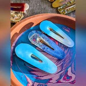 Handmade blue resin hair accessories